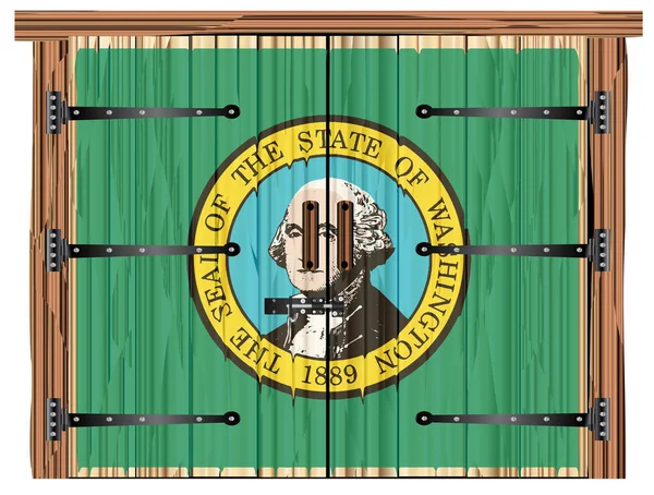 Kapalı Ahşap Bir Ahır Sürgülü Menteşeli Washington Bayrağıyla Kaplanmış — Stok Vektör