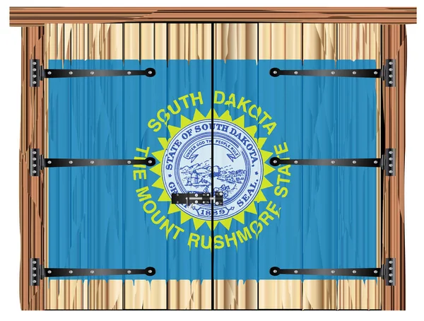 Puerta de granero cerrada con bandera del estado de Dakota del Sur — Vector de stock
