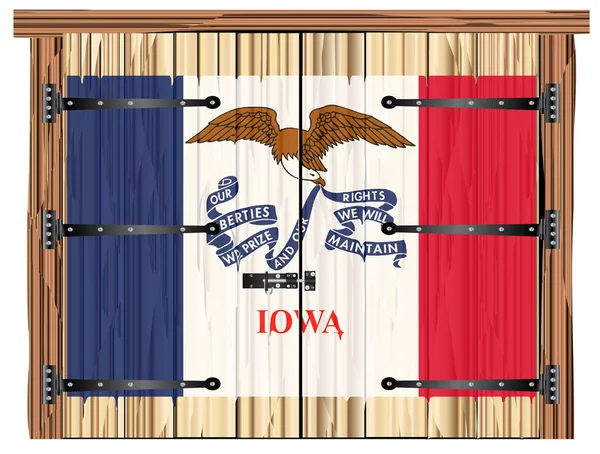 Kapalı Ahşap Bir Ahır Sürgülü Menteşeli Iowa Eyaletinin Bayrağı Üzerine — Stok Vektör