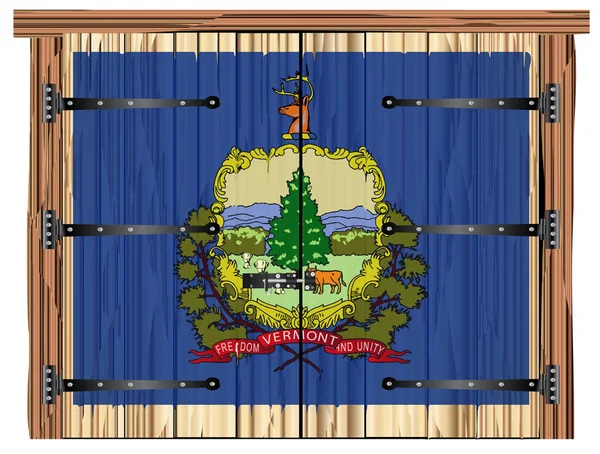 Kapalı Ahşap Bir Ahır Sürgülü Menteşeli Vermont Bayrağıyla Kaplanmış — Stok Vektör