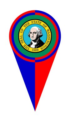 Kırmızı beyaz ve mavi Washington haritası işaretleyici simge konum işareti