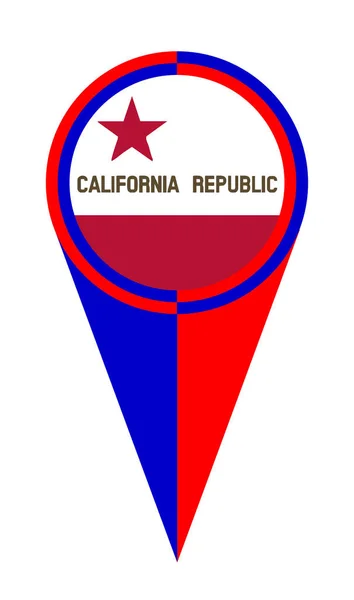 Vermelho Branco Azul Califórnia Mapa Ponteiro Pino Ícone Localização Marcador — Vetor de Stock
