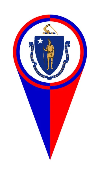 Marcador Bandeira Localização Ícone Pino Ponteiro Mapa Massachusetts — Vetor de Stock