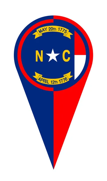 Carolina Del Norte Mapa Estatal Puntero Pin Icono Ubicación Bandera — Vector de stock