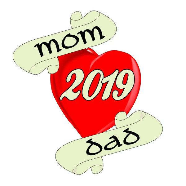 Mamma e papà 2019 Cuore — Vettoriale Stock