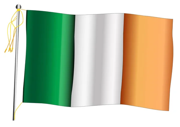 Drapeau et mât de drapeau agitant Eire — Image vectorielle