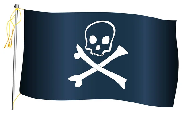 Kalóz koponya és keresztezett lábszárcsontok zászló és zászlórúd — Stock Vector