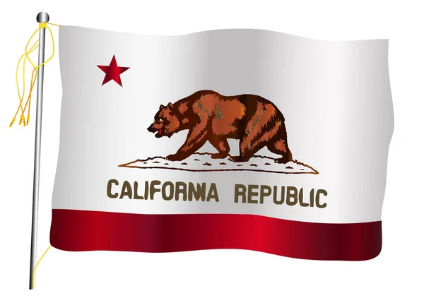 California State Waving Flag And Flagpole — Stock Vector