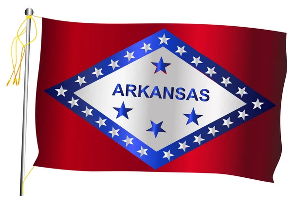 Arkansas állami integetett zászló és Flagpole — Stock Vector