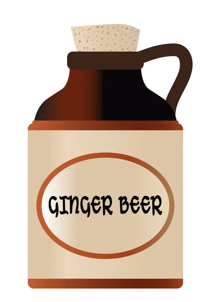 Botella de piedra de cerveza de jengibre con corcho y logotipo — Vector de stock