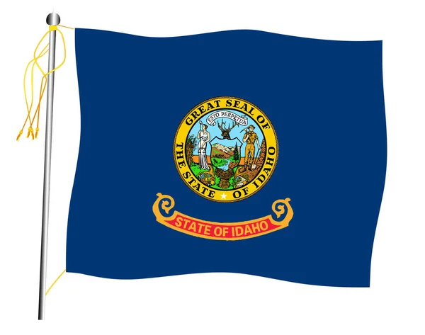 Idaho State zwaaiende vlag en vlaggenmast — Stockvector