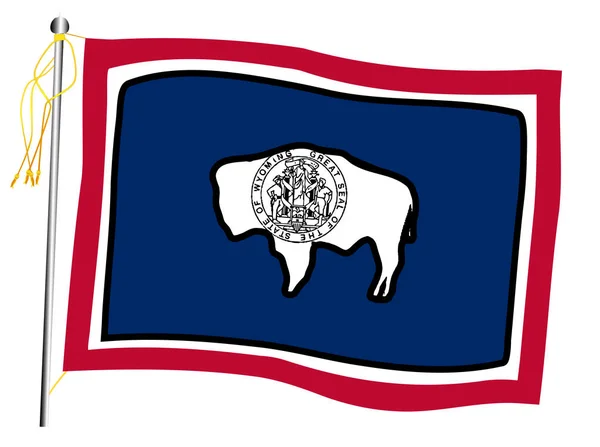 Wyoming State Viftande flagga och flaggstång — Stock vektor