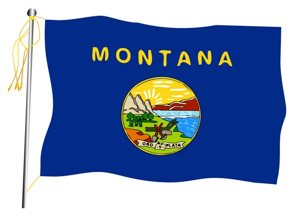 Montana Estado ondeando bandera y asta de la bandera — Vector de stock