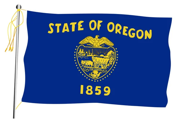 Stan Oregon Waving Flag i Flagpole — Wektor stockowy