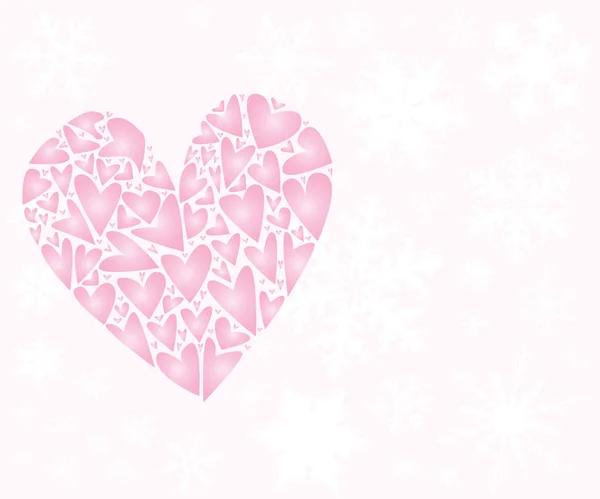 Зимова любов з рожевим серцем і снігом — стоковий вектор