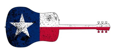Texas Bayraklı Akustik Gitar Silueti