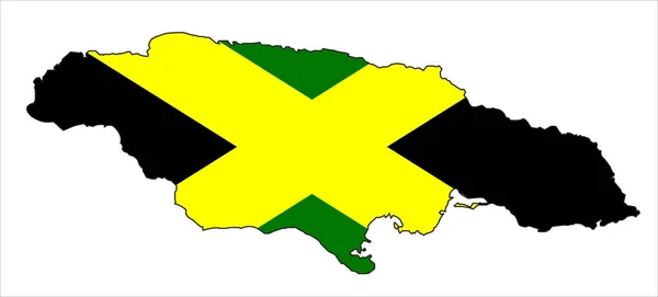 Jamaica Island geïsoleerd zwart silhouet met Inset vlag — Stockvector