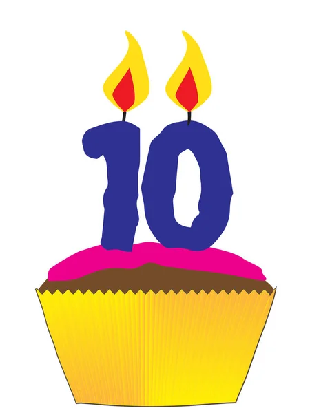 Cupcake With Number 10 Candle — Stock Vector