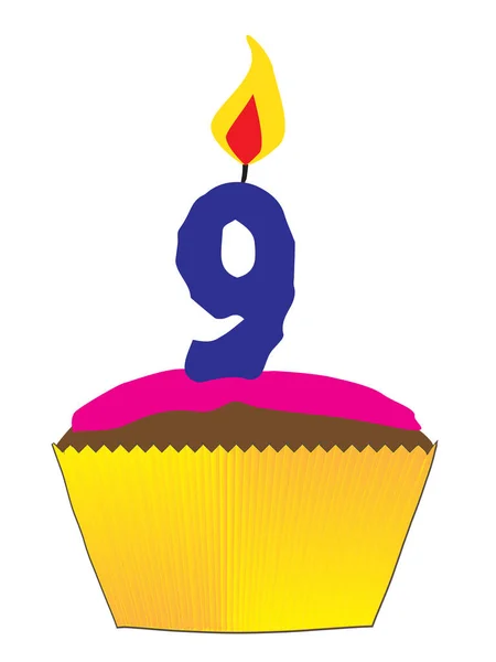 Cupcake con número 9 vela — Vector de stock