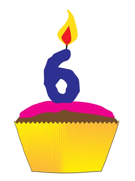 Cupcake con número 6 vela — Vector de stock