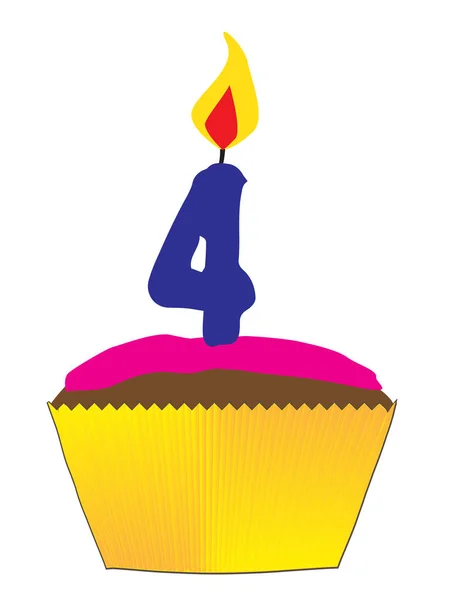 Cupcake con número 4 vela — Vector de stock
