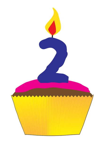 Cupcake con número 2 vela — Vector de stock