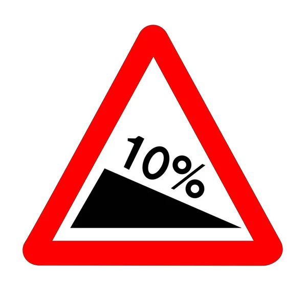 10 Percent Incline Traffic Sign Isolated — Stock Vector