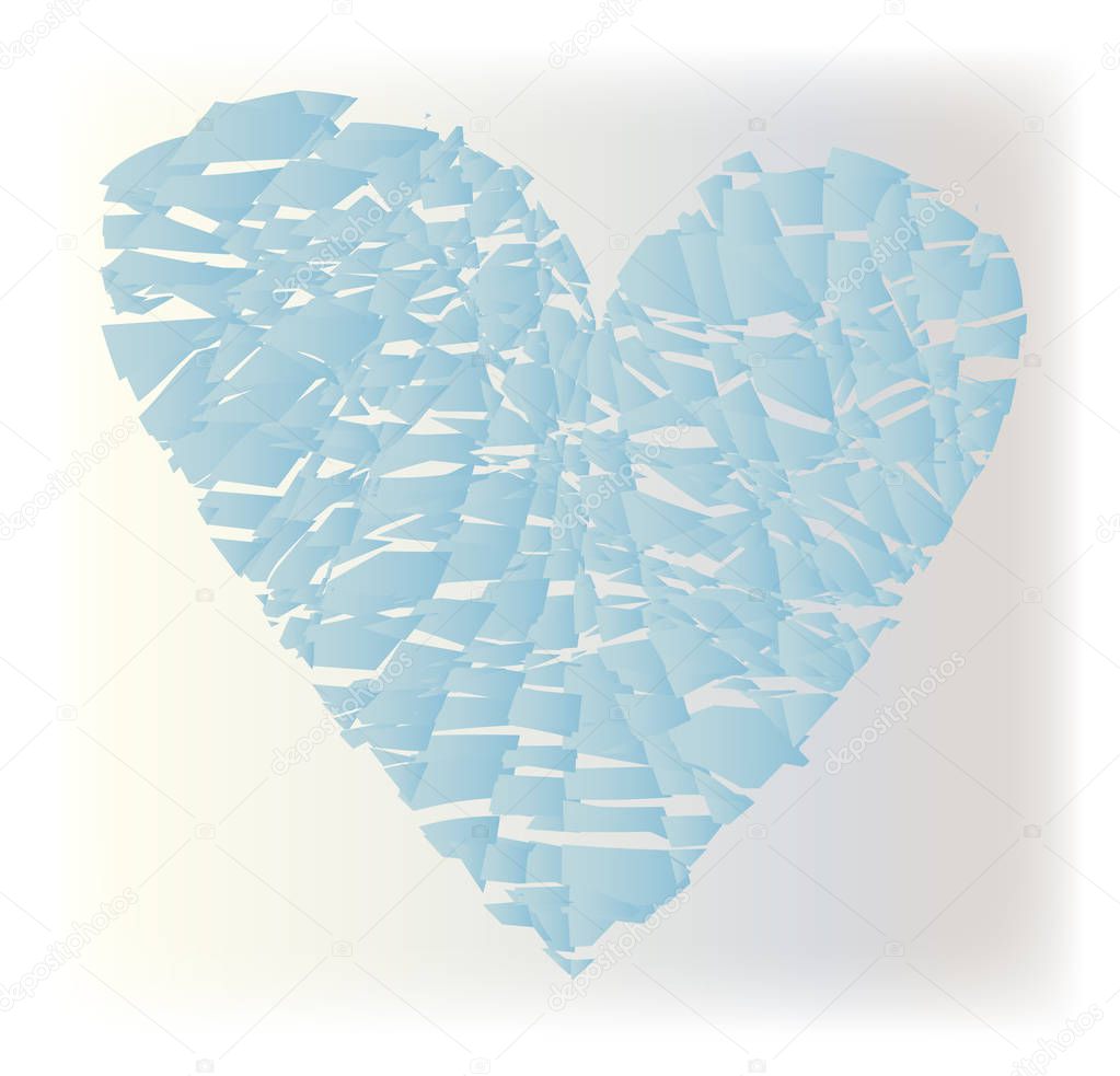 An abstract heart of shatterd glass over a white background