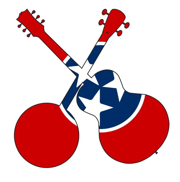 Banjo de la bandera de Tennessee y silueta de guitarra — Vector de stock