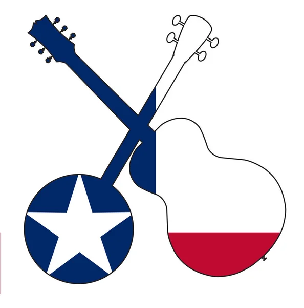 Texas Bayrak Banjo Ve Gitar Siluet — Stok Vektör