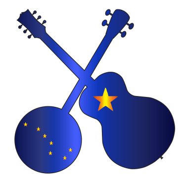Alaska Devlet Bayrağı Banjo Ve Gitar Siluet