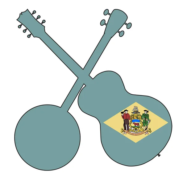 Silhouette de banjo et guitare drapeau de l'État du Delaware — Image vectorielle