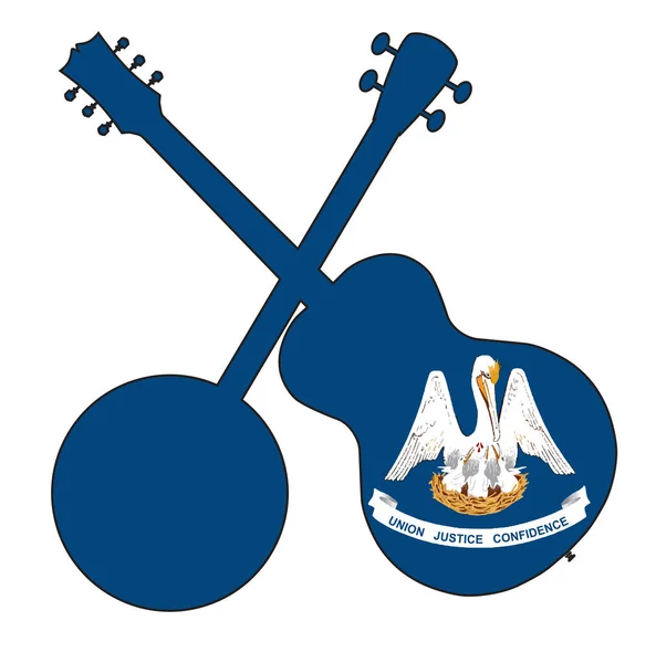 Louisiana staat vlag banjo en gitaar silhouet — Stockvector