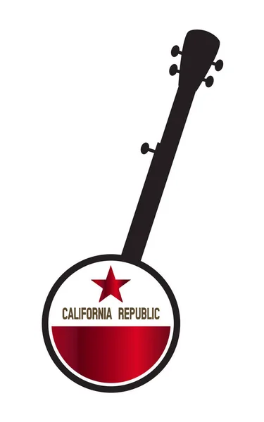 Silueta tradicional de banjo de 5 cuerdas con sello estatal de California — Vector de stock