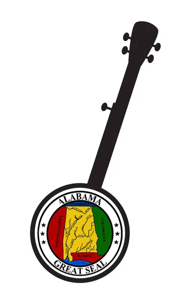 Silhouette banjo à 5 cordes traditionnelle avec sceau d'état en Alabama Ic — Image vectorielle