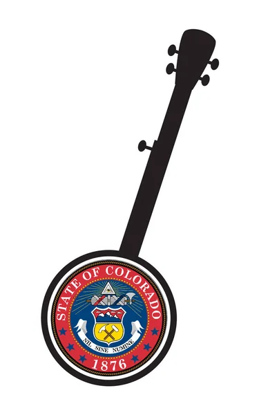 Traditionele 5-snarige Banjo Silhouet met Colorado State Seal I — Stockvector