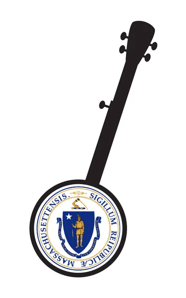 Traditionele 5-snarige Banjo Silhouet met Nieuw Massachusetts Ico — Stockvector