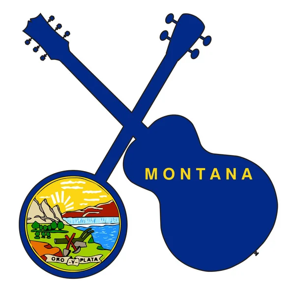 Banjo de bandeira do estado de Montana e silhueta de guitarra —  Vetores de Stock
