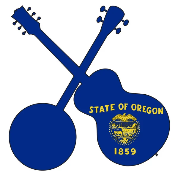 Oregon State Flag Banjo En Gitaarsilhouet — Stockvector