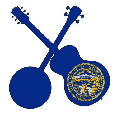 Nebraska Eyaleti Banjo ve Gitar Silueti