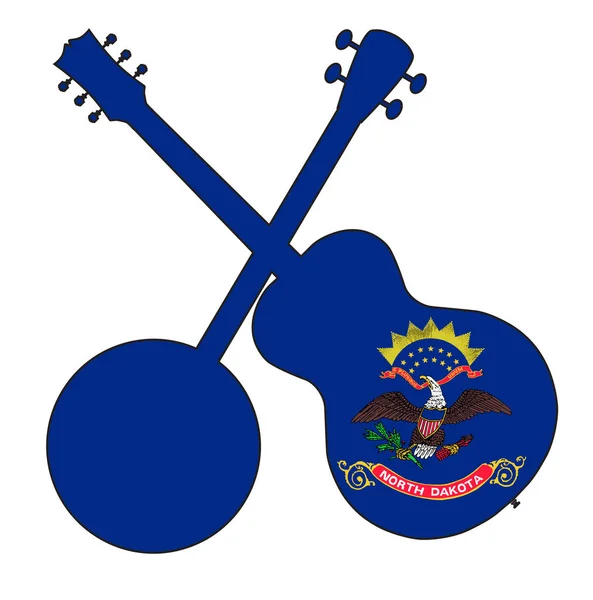 Kuzey Dakota Eyaleti Banjo ve Gitar Silueti — Stok Vektör