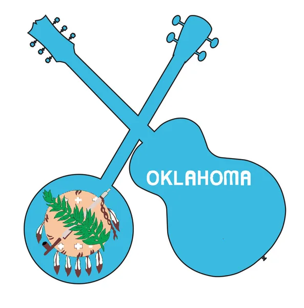 Oklahoma státní vlajka Banjo a kytarová silueta — Stockový vektor