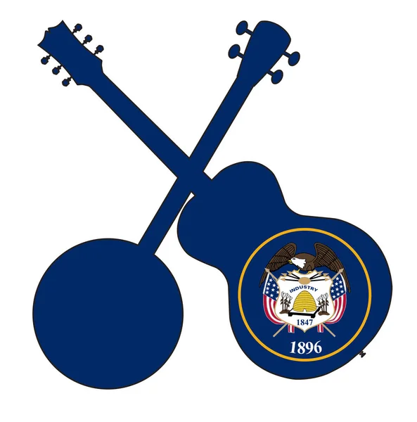 Banjo de la bandera del estado de Utah y silueta de guitarra — Vector de stock