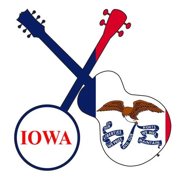 Iowa State Flag Banjo och gitarr Silhouette — Stock vektor