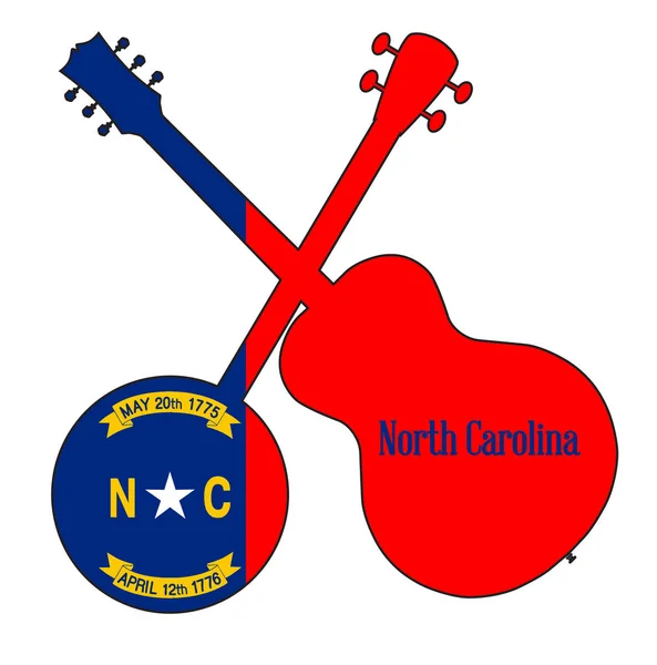 North Carolina State Flag Banjo en gitaar silhouet — Stockvector