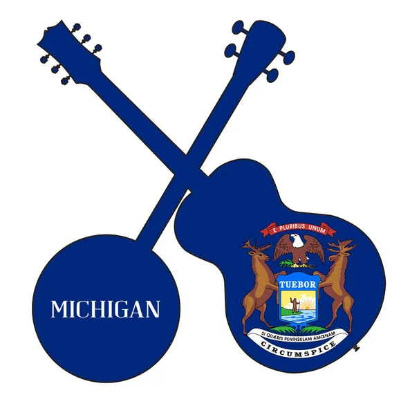 Michigan State Flag Banjo And Guitar Silhouette — Stockový vektor