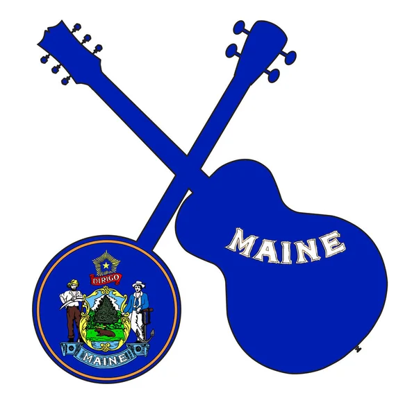 Maine State Flag Banjo And Guitar Silhouette — Stock Vector