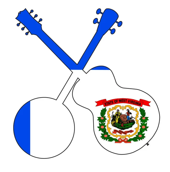 West Virginia State Flag Banjo And Guitar Silhouette — Stock Vector