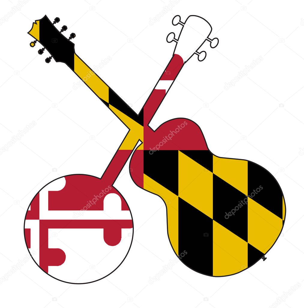 Maryland State Flag Banjo And Guitar Silhouette