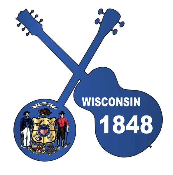 Wisconsin Eyaleti Banjo ve Gitar Silueti — Stok Vektör
